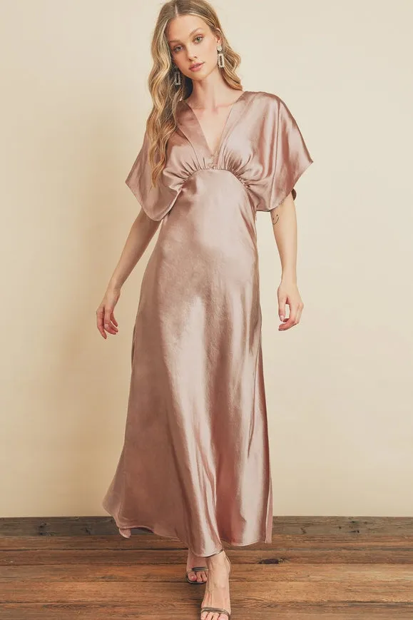 Satin Blouson Maxi Dress Mauve