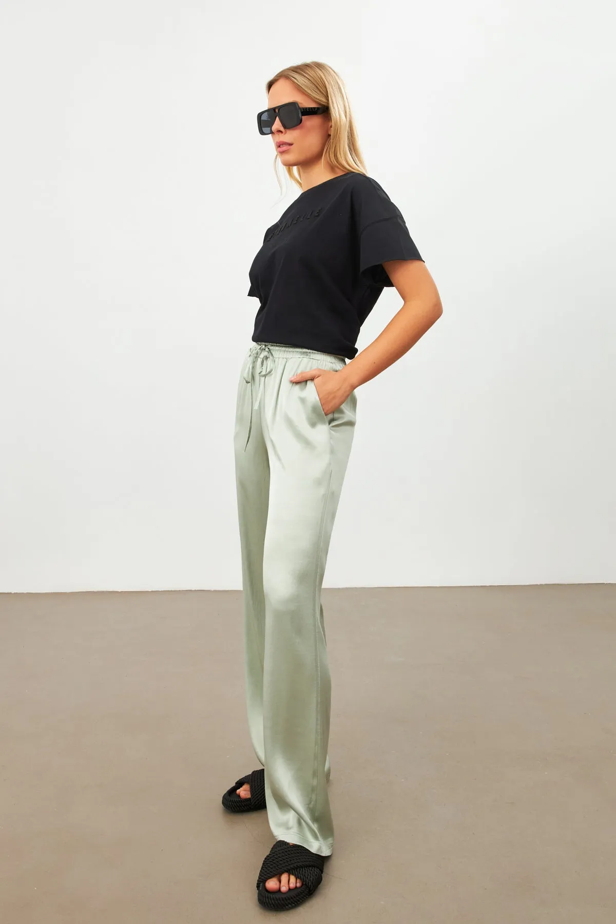 Setre Waist Elasticated Tie Detail Trousers Light Green