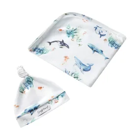 Snuggle Hunny Jersey Wrap with Matching Headwear - Ocean