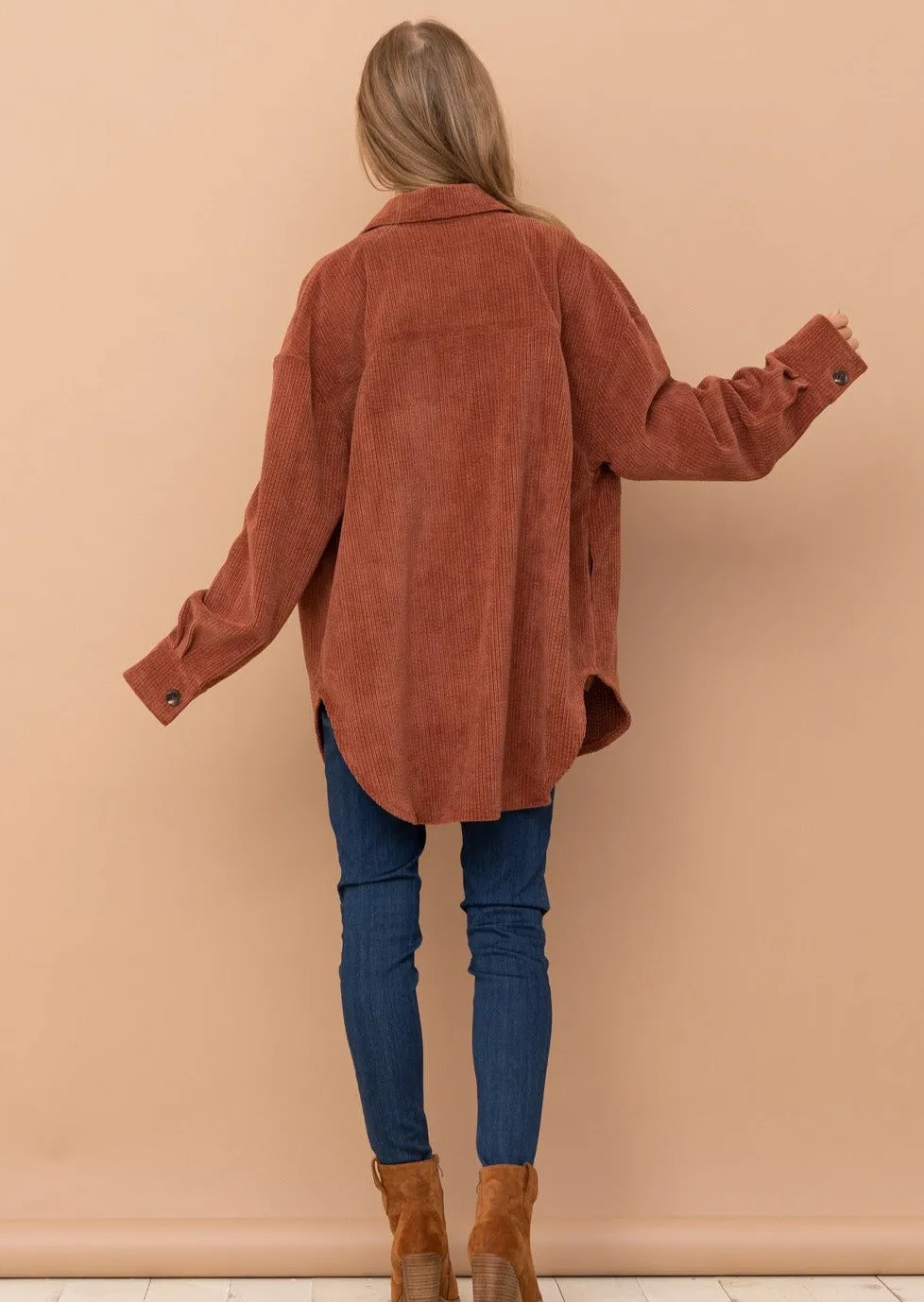 Soft and Cozy Corduroy Shirt Jacket in Rust