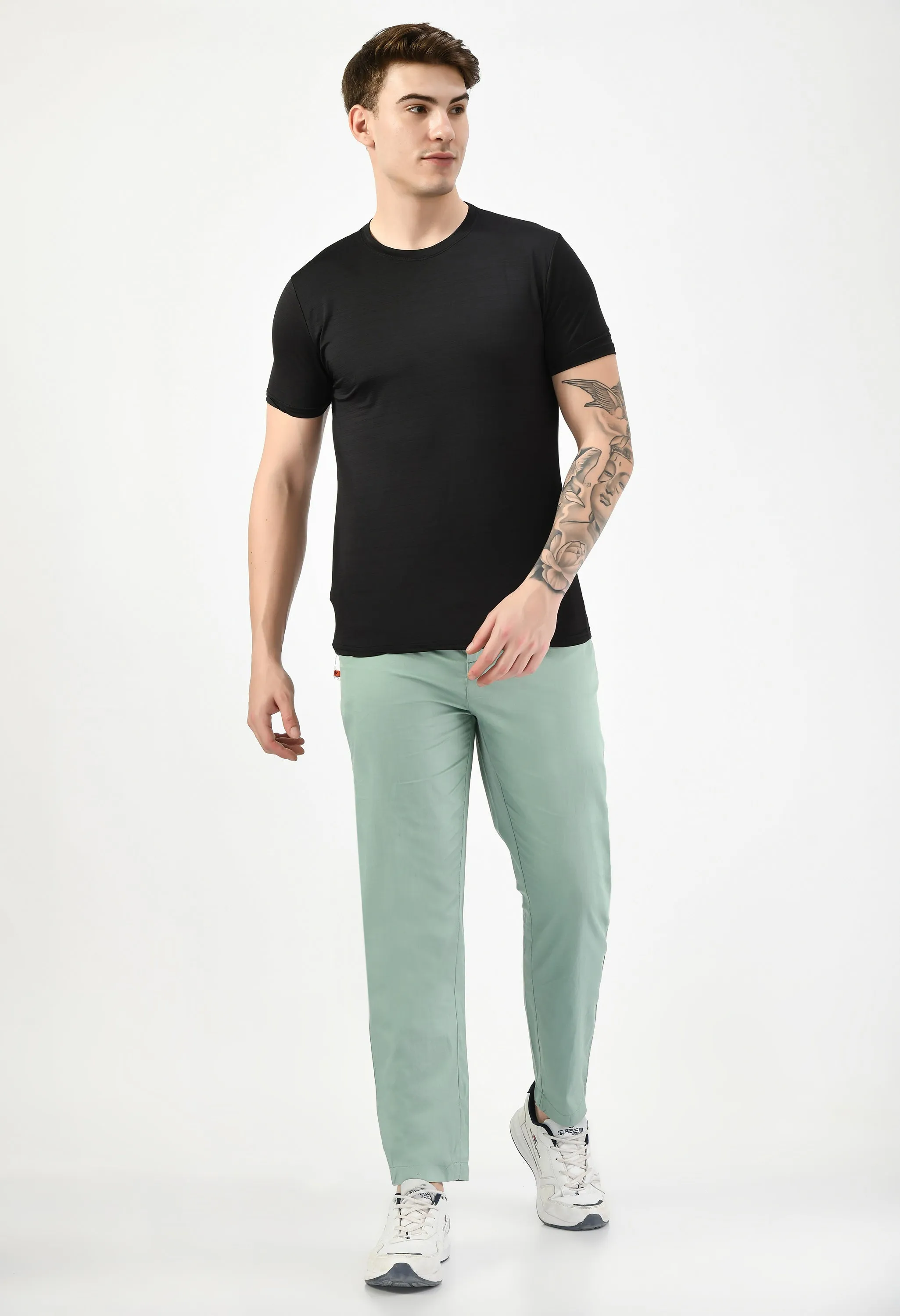 Solid Cotton Twill Relaxed Fit Men's Trousers