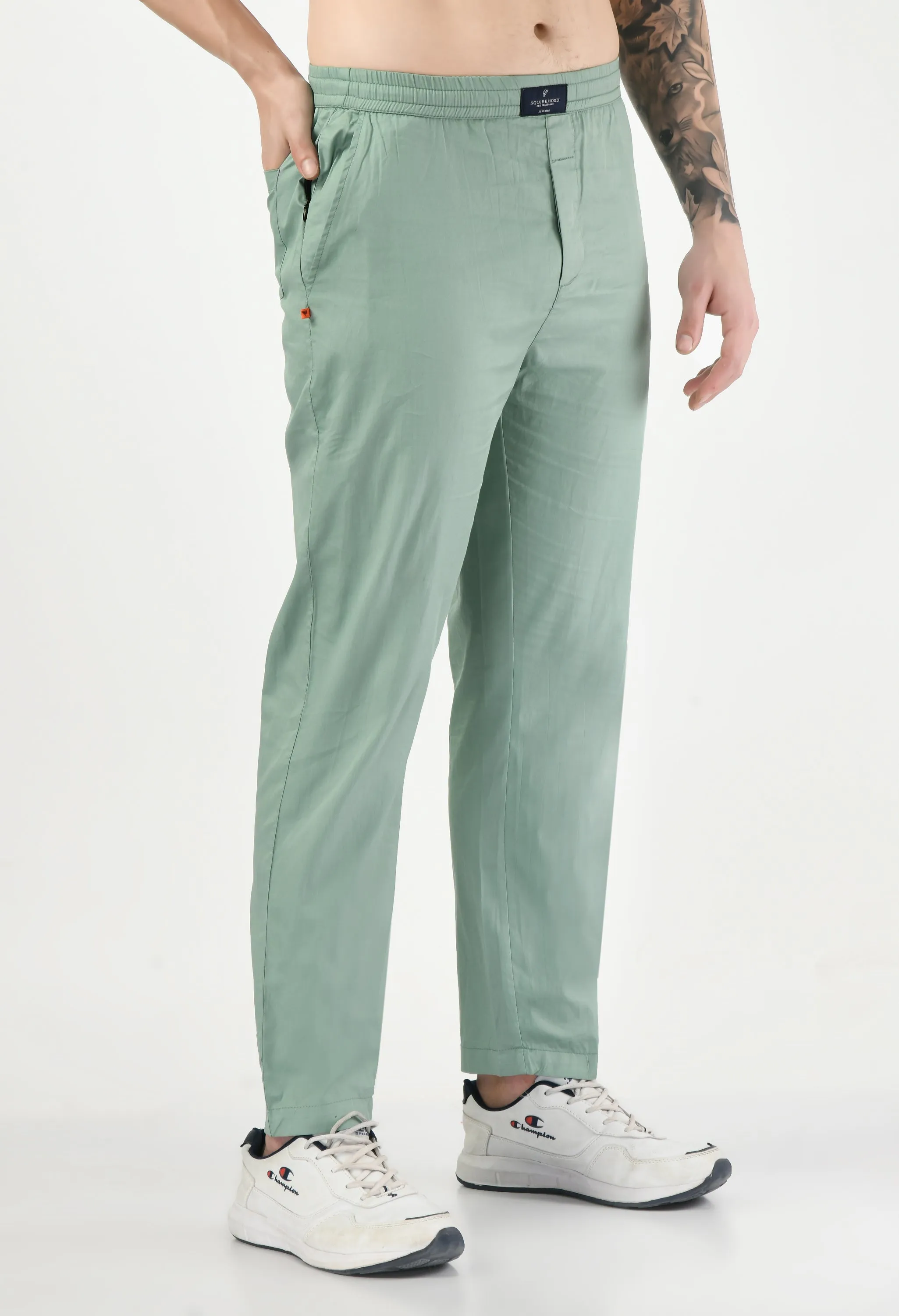 Solid Cotton Twill Relaxed Fit Men's Trousers