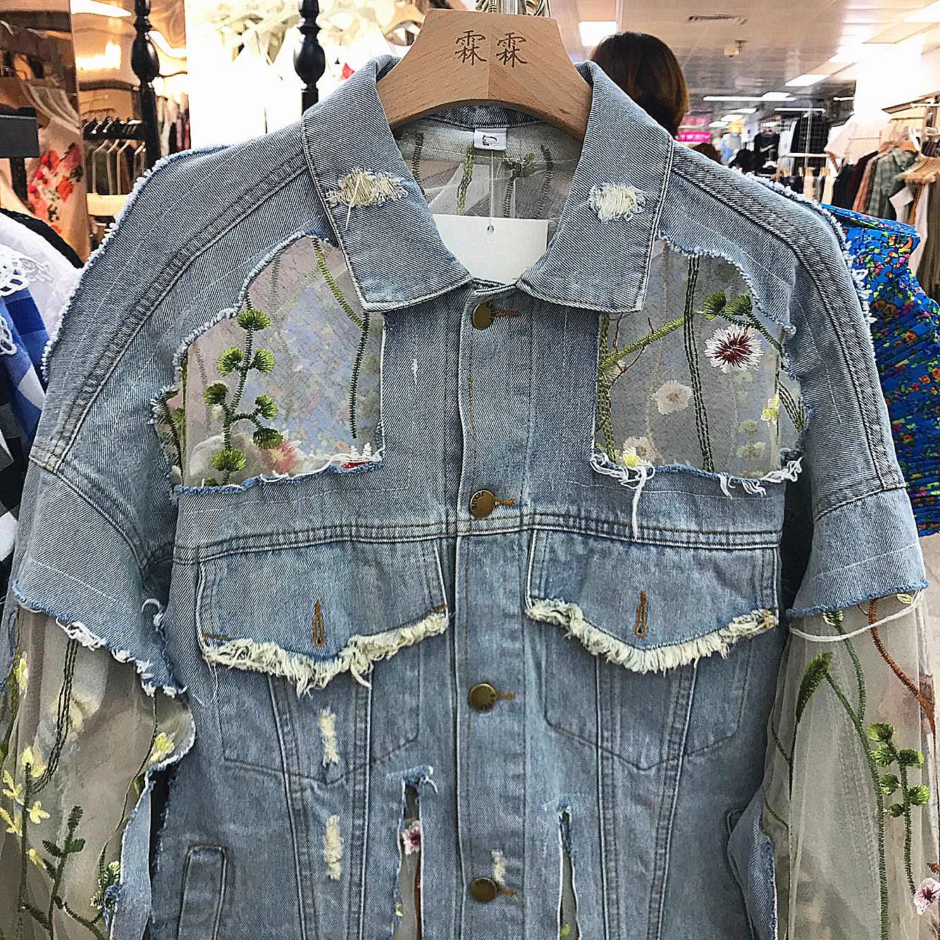 Streetwear Embroidery Lace Patchwork Denim Jacket (Plus Sizes Avail)