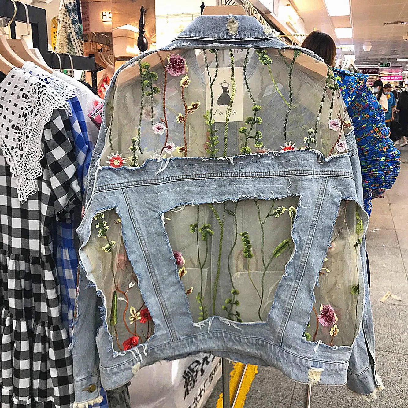 Streetwear Embroidery Lace Patchwork Denim Jacket (Plus Sizes Avail)