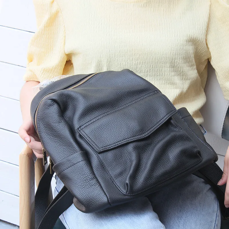 Stylish Ladies Soft Leather Backpacks Black Backpack Purse For Women