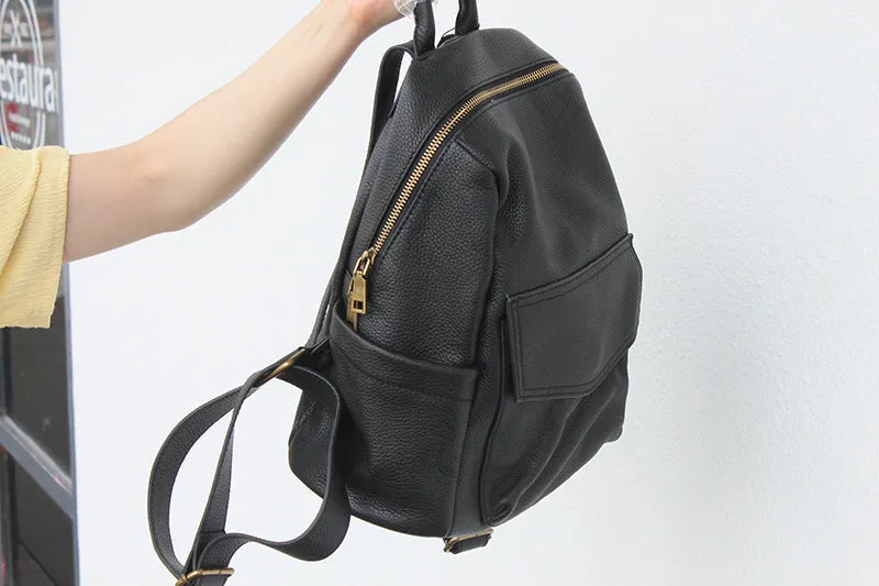 Stylish Ladies Soft Leather Backpacks Black Backpack Purse For Women