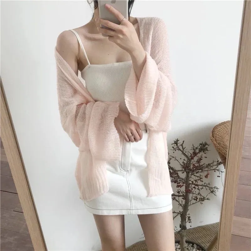 Summer Classic Hong Kong Vintage Lazy Loose Thin Long Sleeved All-Matching Slim-Look Sunscreen Cardigan Women