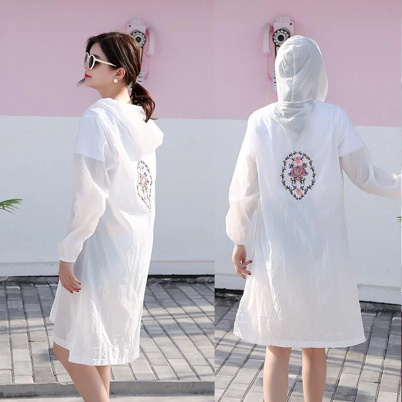 Sunscreen Women Mid-Length Summer Loose Fairy-Look Back Embroidery Outerwear