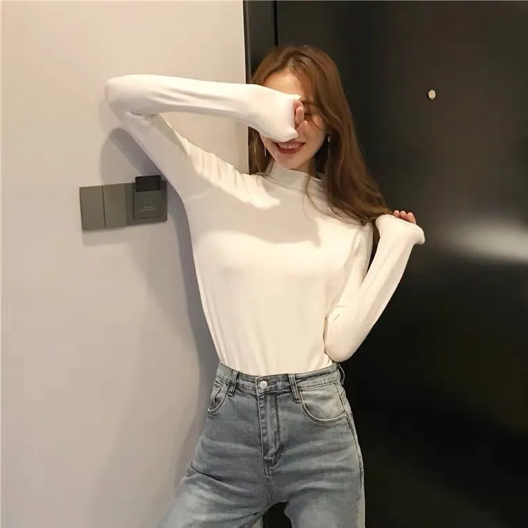 Sweater Women Slimming Folded Half-Height Collar Long Sleeve