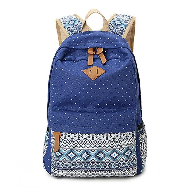 Trendy Canvas Printed Vintage Women's Laptop Rucksack Backpack