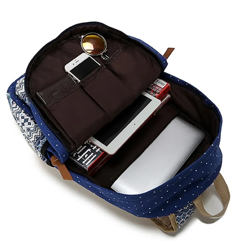 Trendy Canvas Printed Vintage Women's Laptop Rucksack Backpack