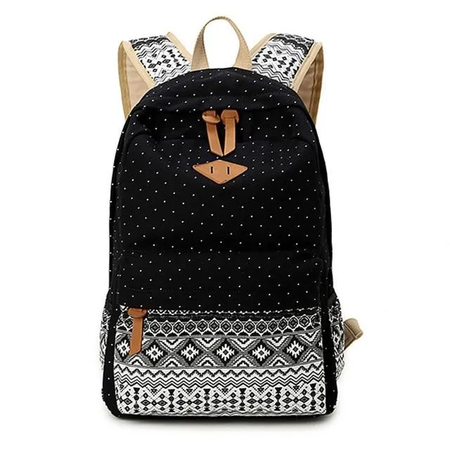 Trendy Canvas Printed Vintage Women's Laptop Rucksack Backpack