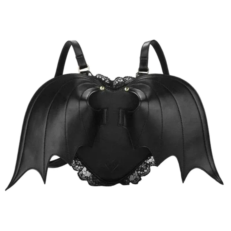 Trendy Daypack Bat PU Shopping Dating Lace Wing Gothic Backpack Bag