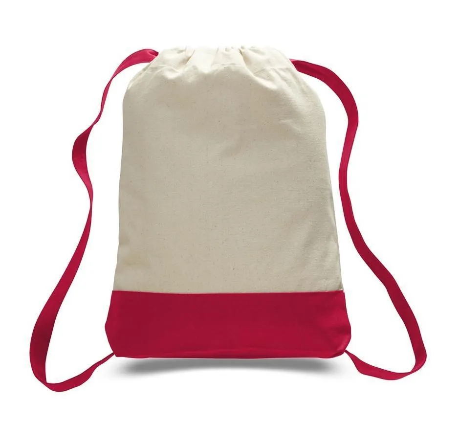 Two Tone Canvas Sport Backpacks / Wholesale Drawstring Bags