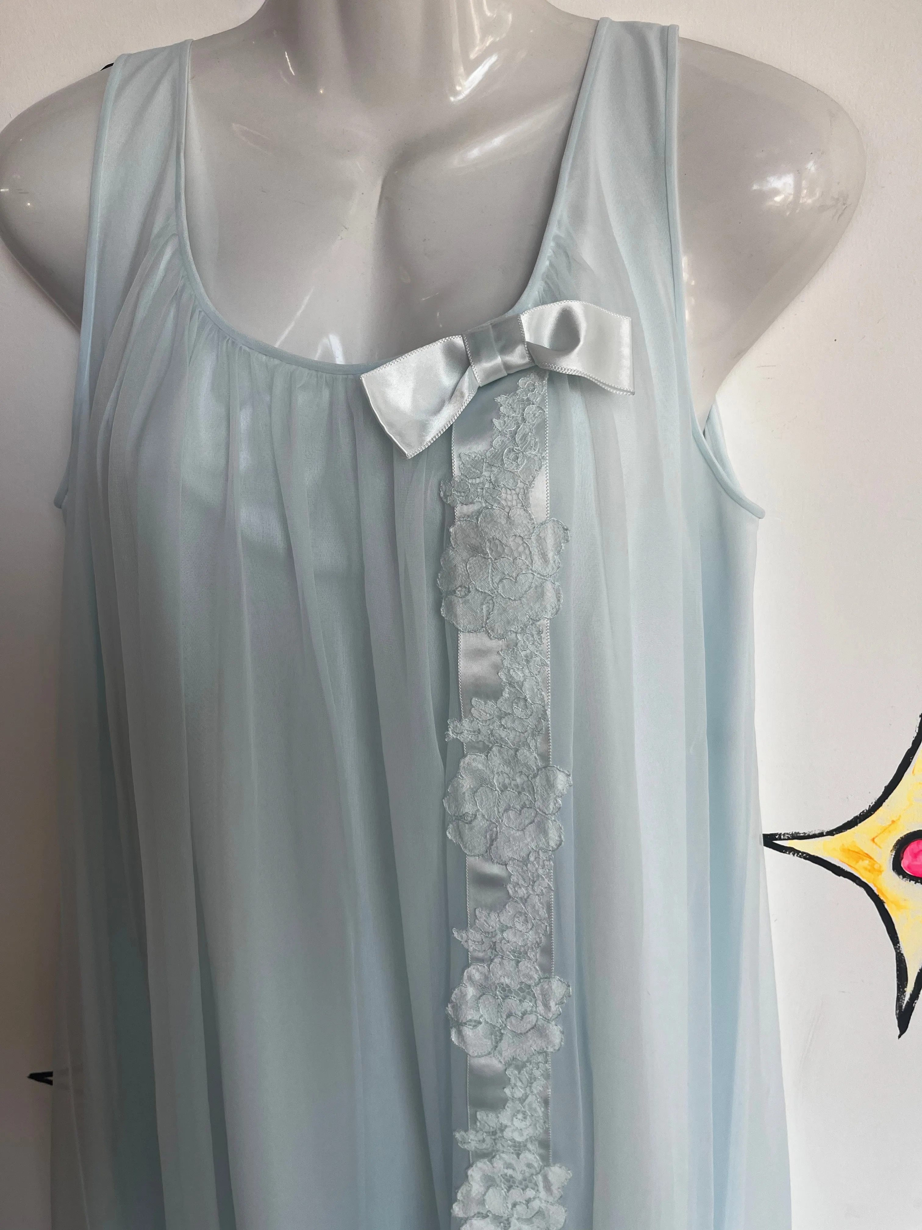 Vintage 60s | Double Layer Chiffon Sheer Pastel Blue Babydoll Nighty | M