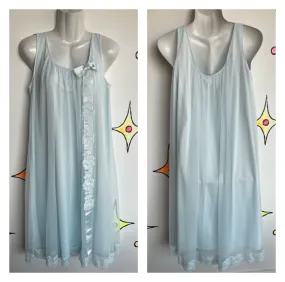 Vintage 60s | Double Layer Chiffon Sheer Pastel Blue Babydoll Nighty | M