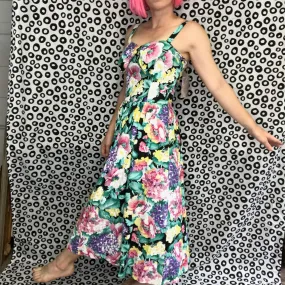 Vintage 80s does 50s | Floral Pastel Kawaii Big Bow Lolita Boho Sun Dress | XS