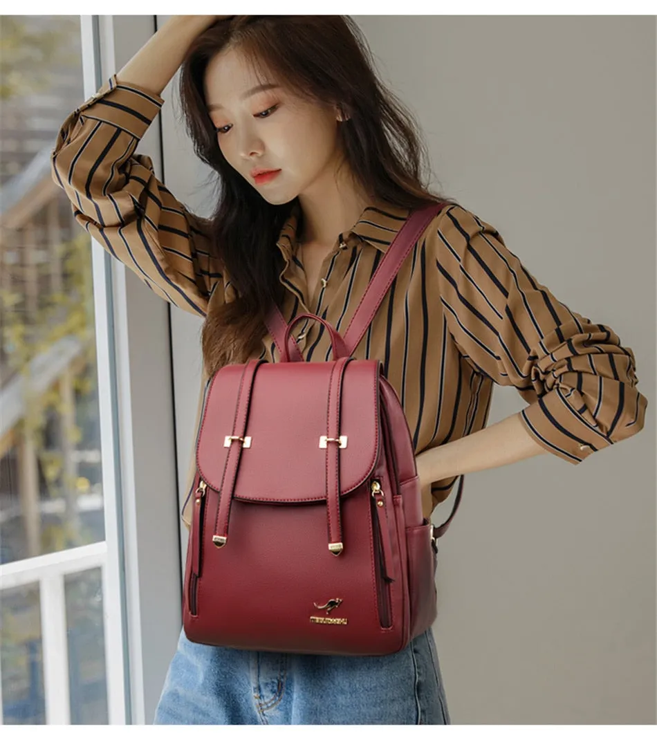 Women's Large Capacity Fashion Soft Synthetic Leather Casual Backpacks