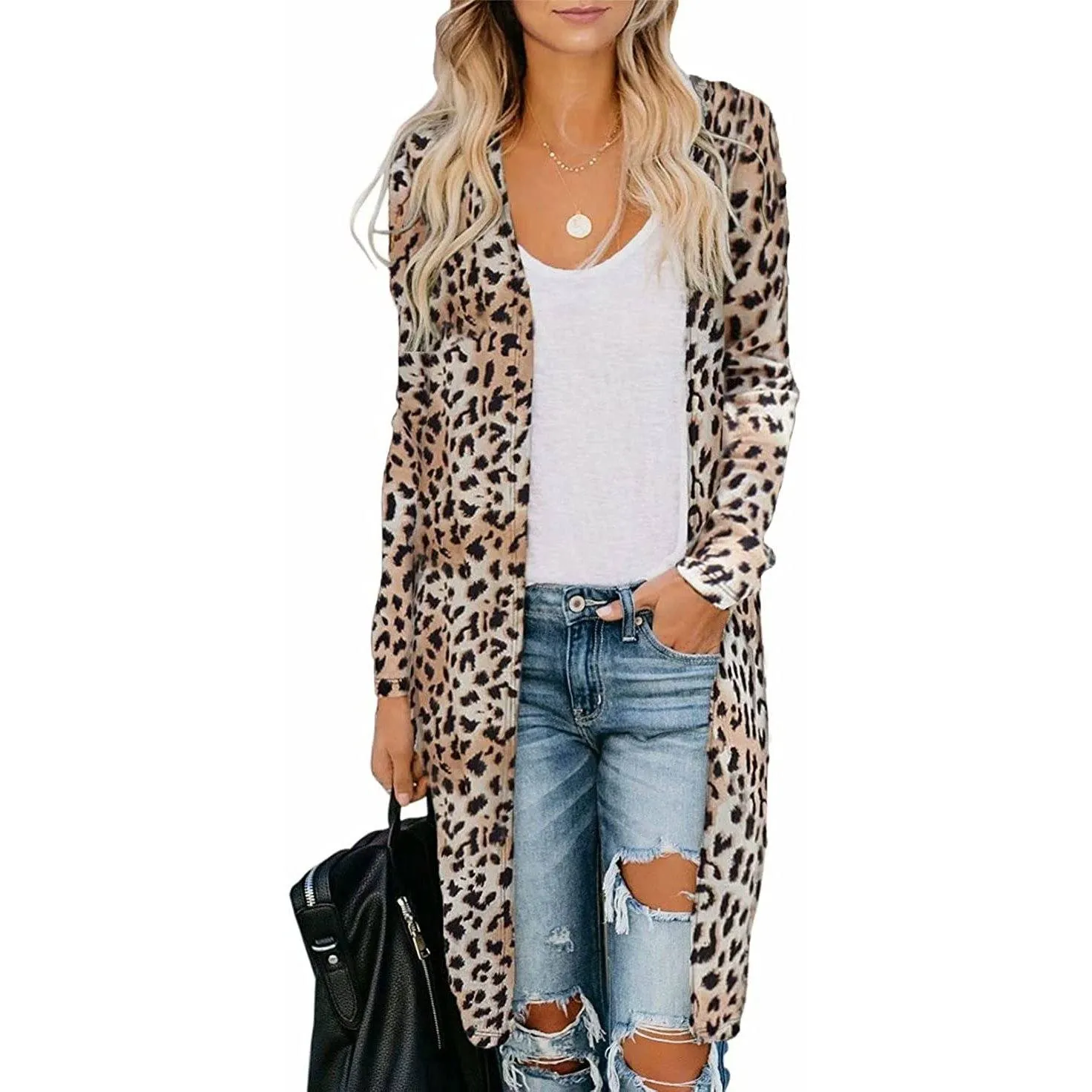 Women's  Open Front Printed Cardigans Sweaters Thin Coats Jackets Outerwear