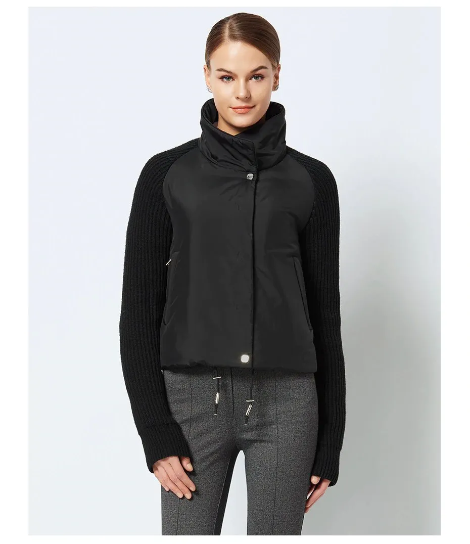 Women's Spring Cotton-Padded Short Jacket With Knitted Sleeves