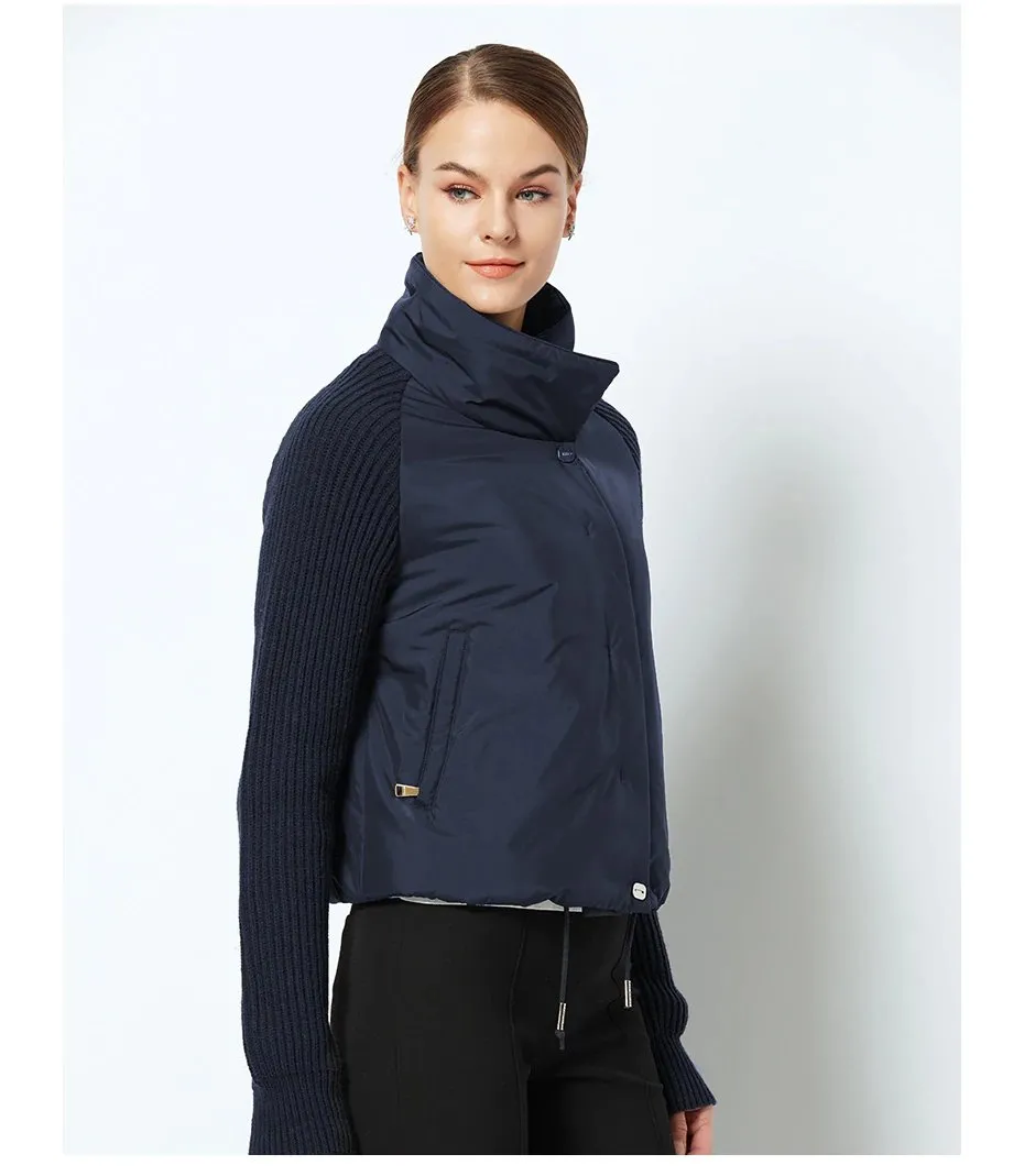 Women's Spring Cotton-Padded Short Jacket With Knitted Sleeves