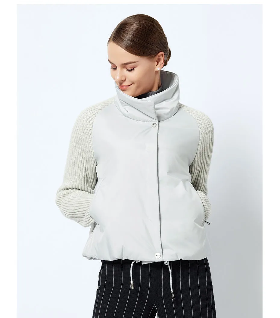 Women's Spring Cotton-Padded Short Jacket With Knitted Sleeves