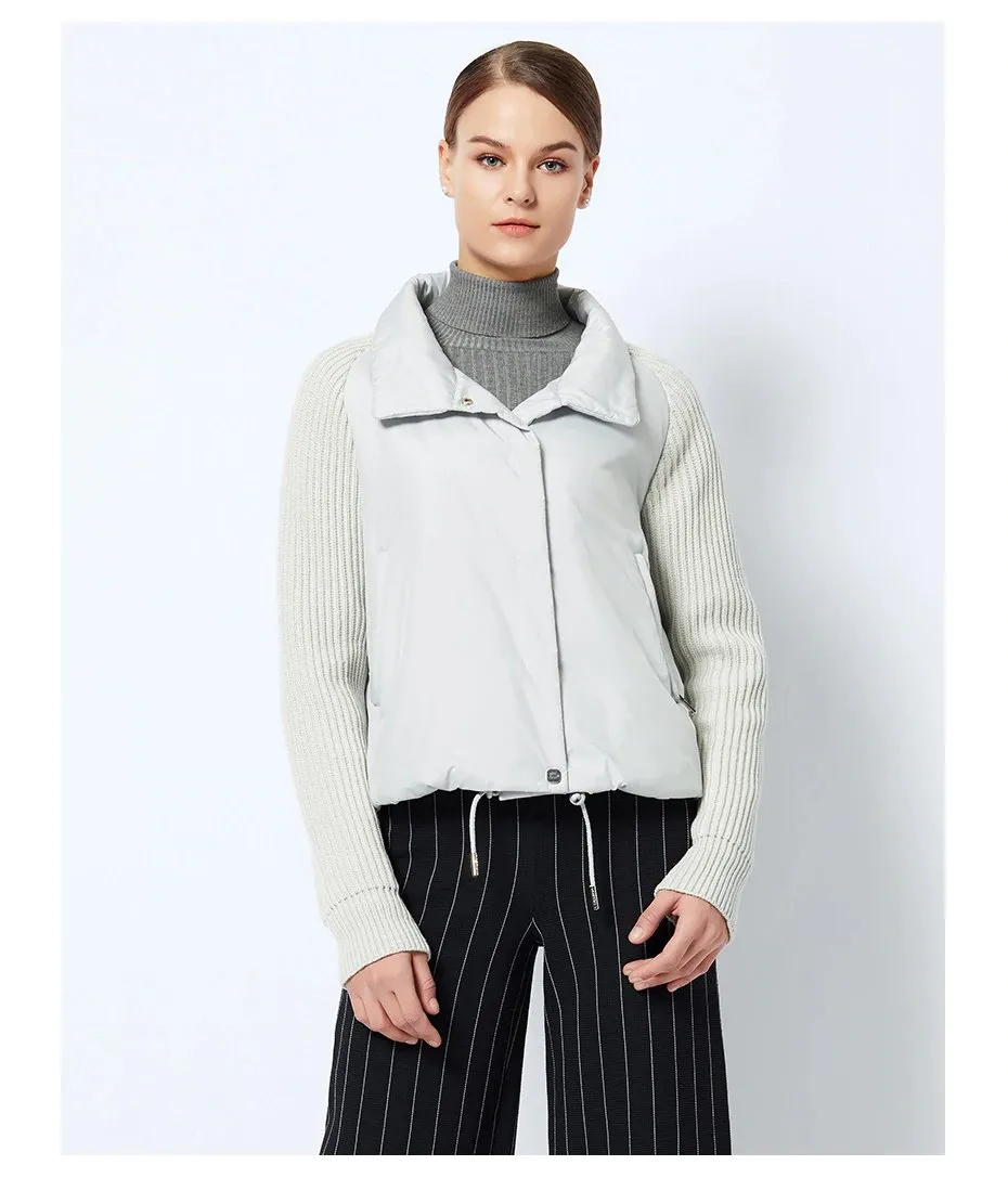 Women's Spring Cotton-Padded Short Jacket With Knitted Sleeves