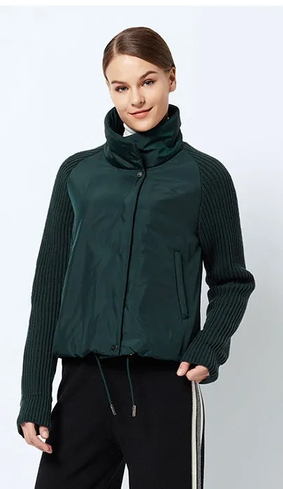 Women's Spring Cotton-Padded Short Jacket With Knitted Sleeves